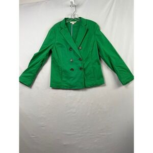 Brooks Brothers Blazer Women 10 Green Double Breasted Classic Cotton Twill